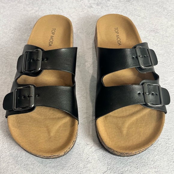 Top Moda black and tan sandals with straps that adjust - Picture 4 of 11